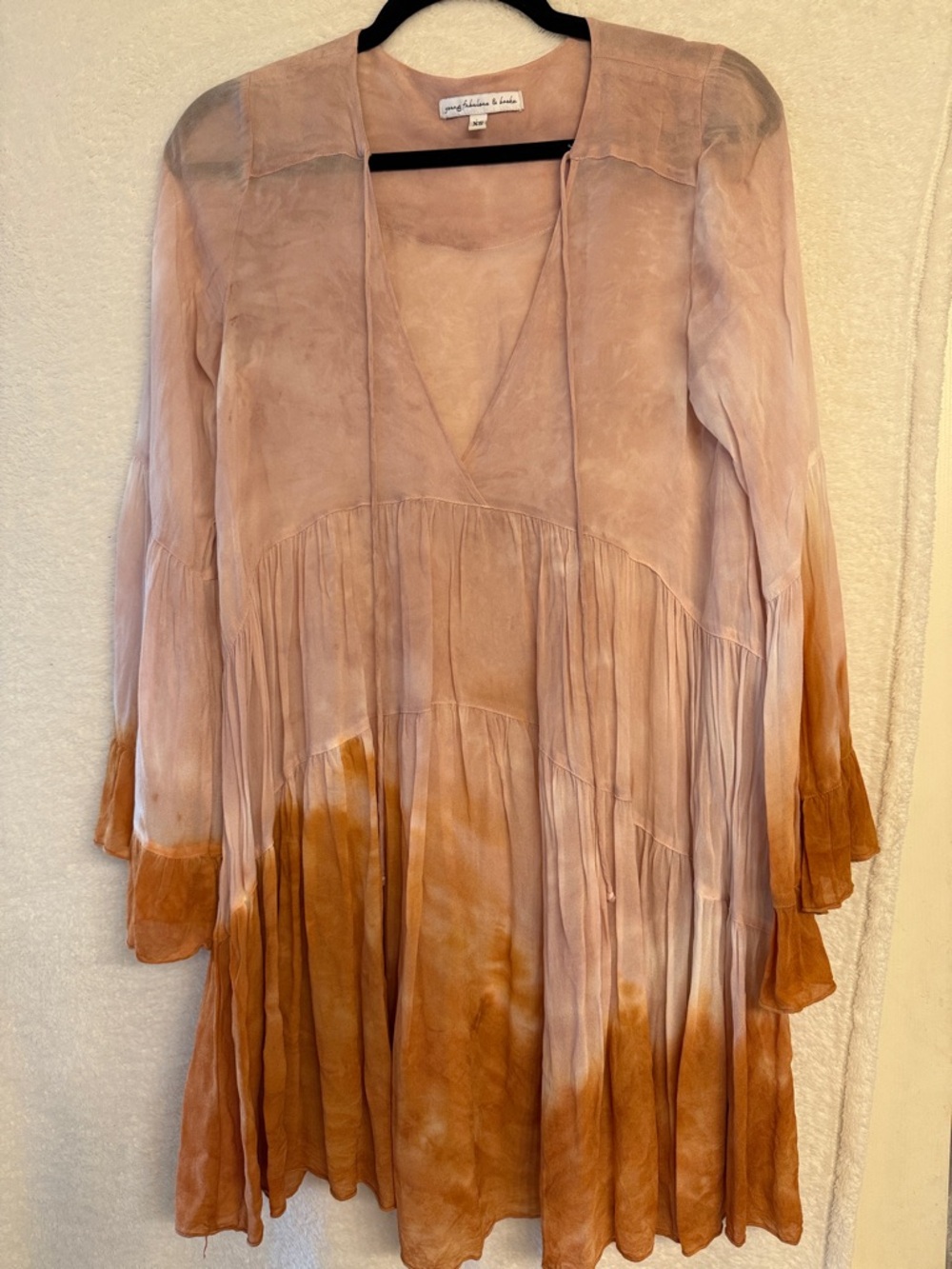 Young Fabulous & Broke Blush and Rust Tie-Dye Boho Babydoll Mini Dress